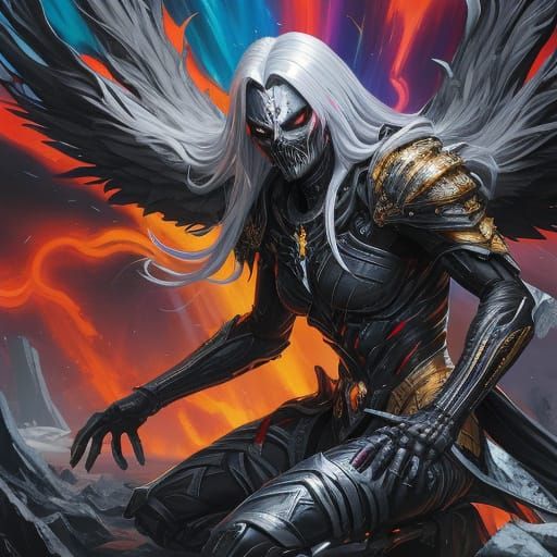 Fallen Angel in Desolate Wasteland Oil Painting