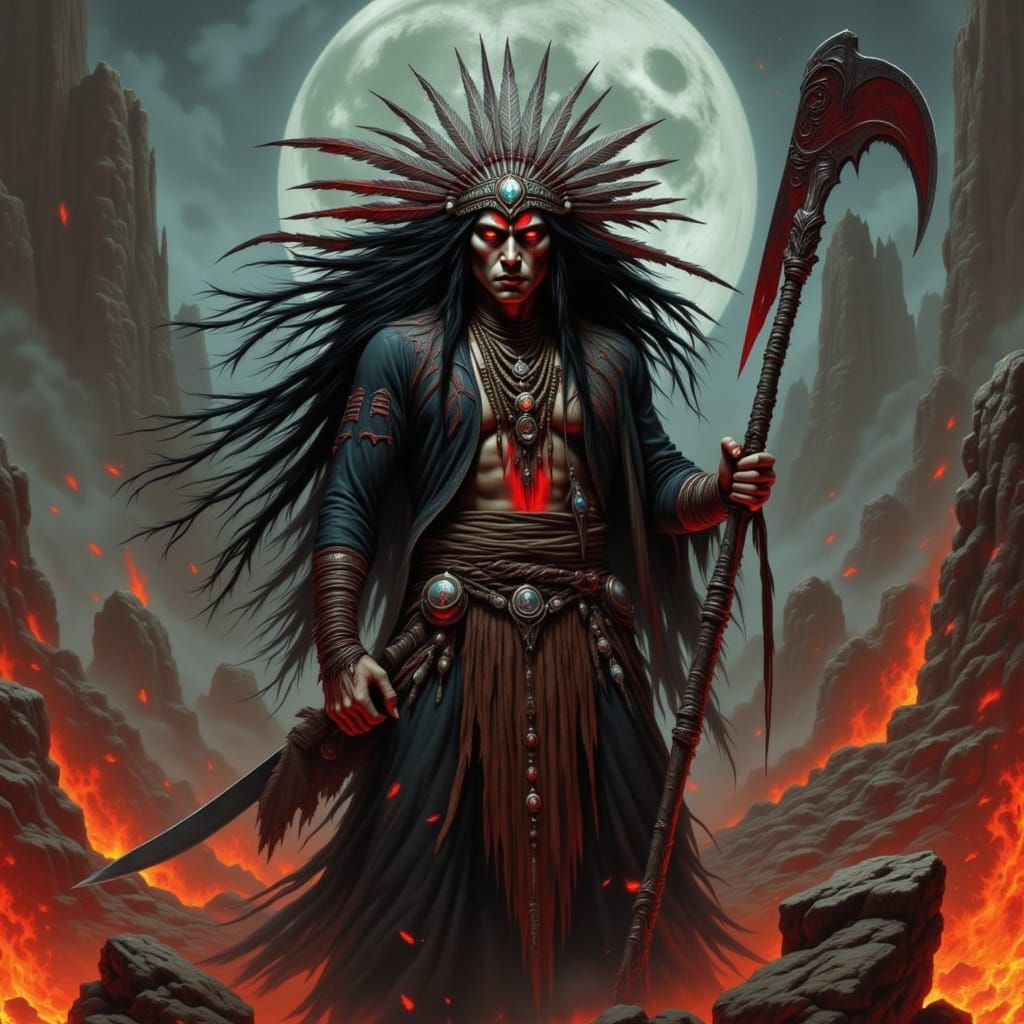 Native American Vampire Shaman Attacks with Hatchet and Knif...