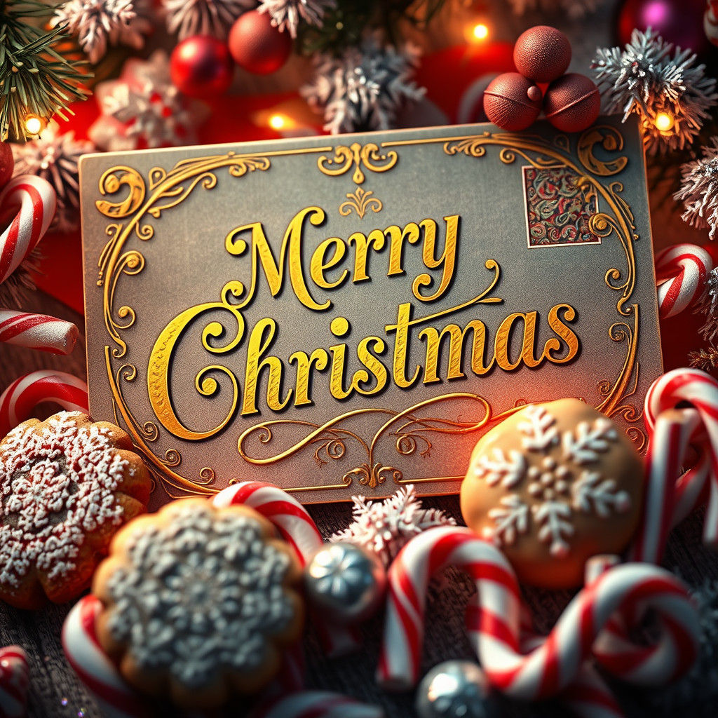 Vintage Christmas Postcard with Candy and Filigree