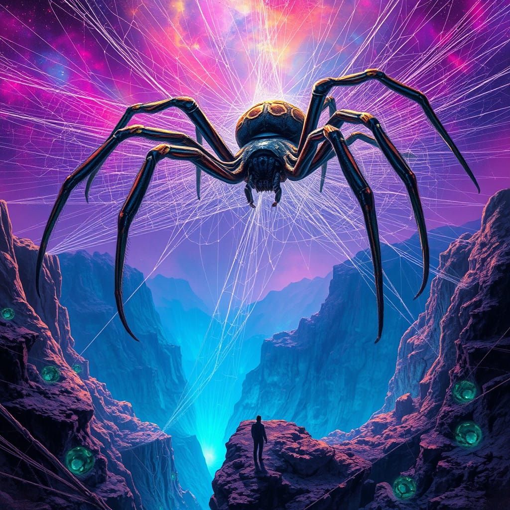 Surreal Spider Goddess Reigns Over Cosmic Landscape in Vibra...
