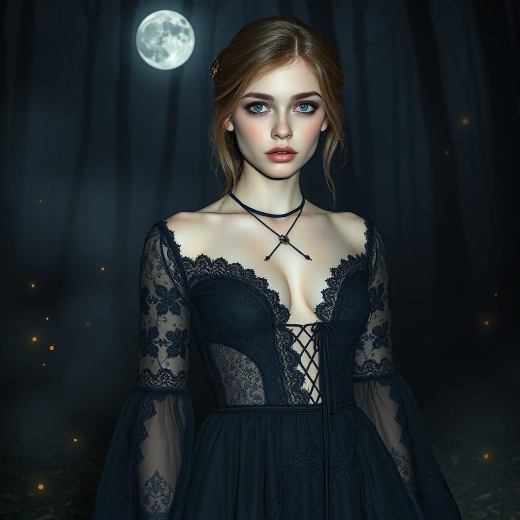 Ethereal Gothic Goddess in Victorian-Inspired Attire