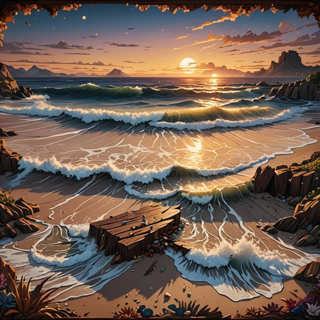 Beach Sunset in Detailed Matte Painting Style