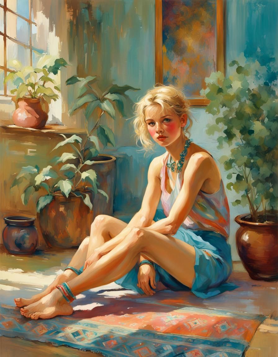 Bohemian Girl Portrait in Art Nouveau Style