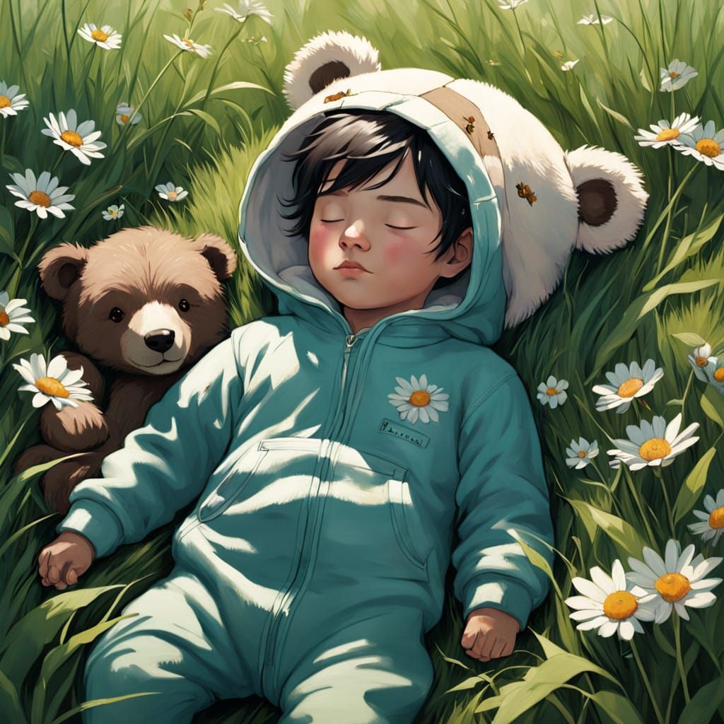 Hyper-Realistic Baby Bear in a Sunlit Meadow