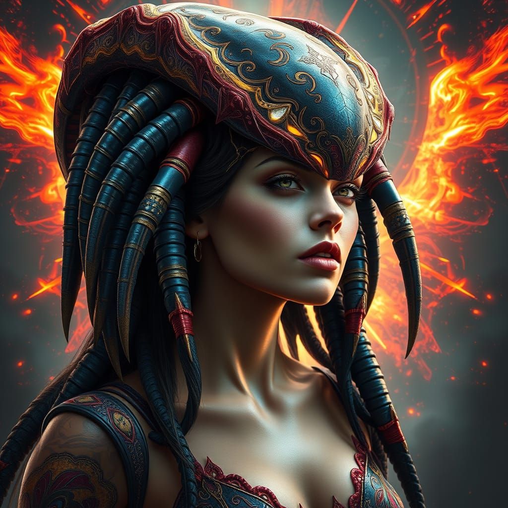 Cyberpunk Goddess Emerges from Nova Explosion