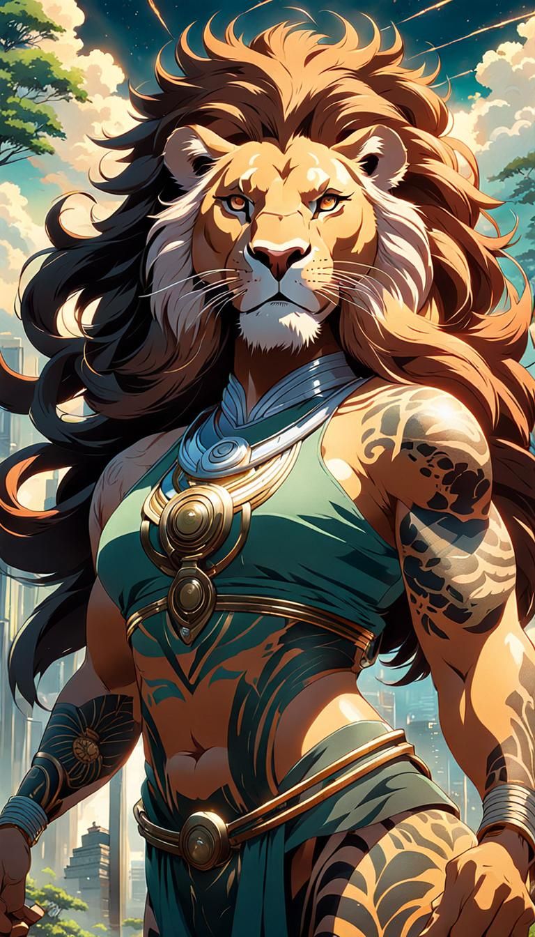 Lioness Goddess in Anime Key Visual Style