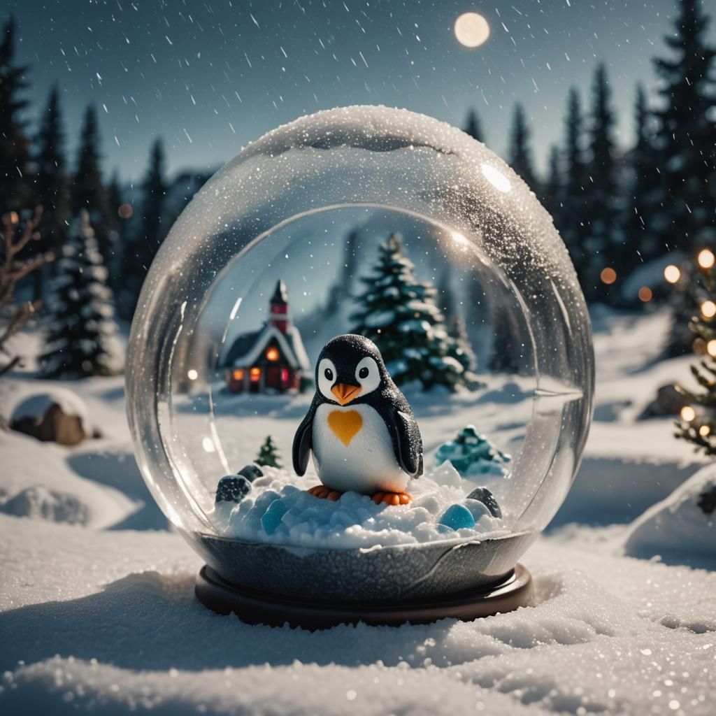 Charming Miniature Igloo with Penguin in Snow Globe