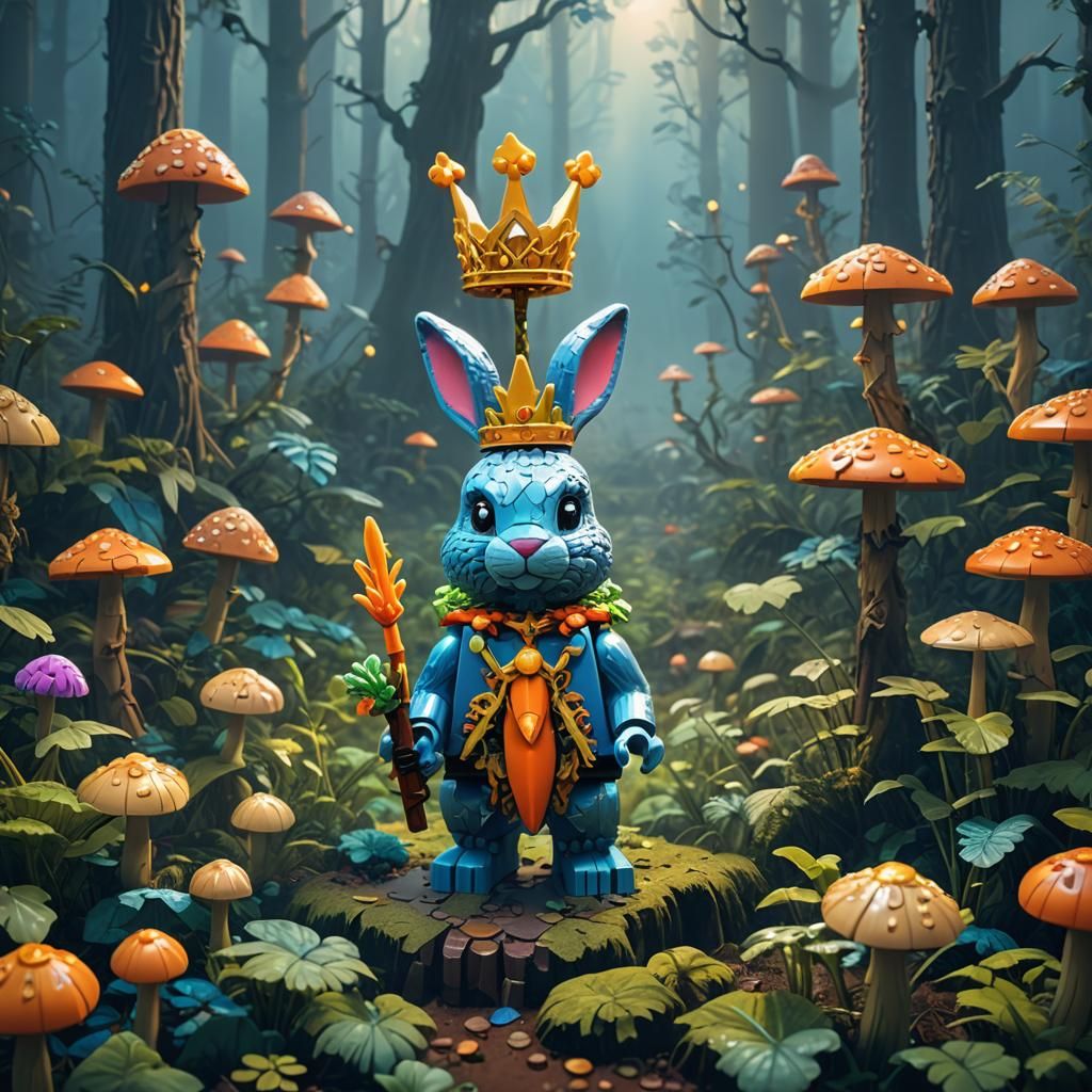 Lego Bunny with Crown in Misty Forest