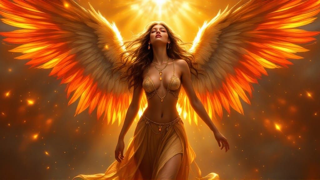 Ethereal Guardian Angel in Sunset Radiance