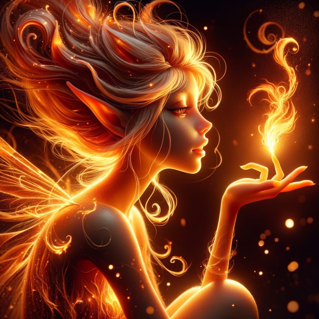 Fire Fairy Mesmerized by Dancing Flames