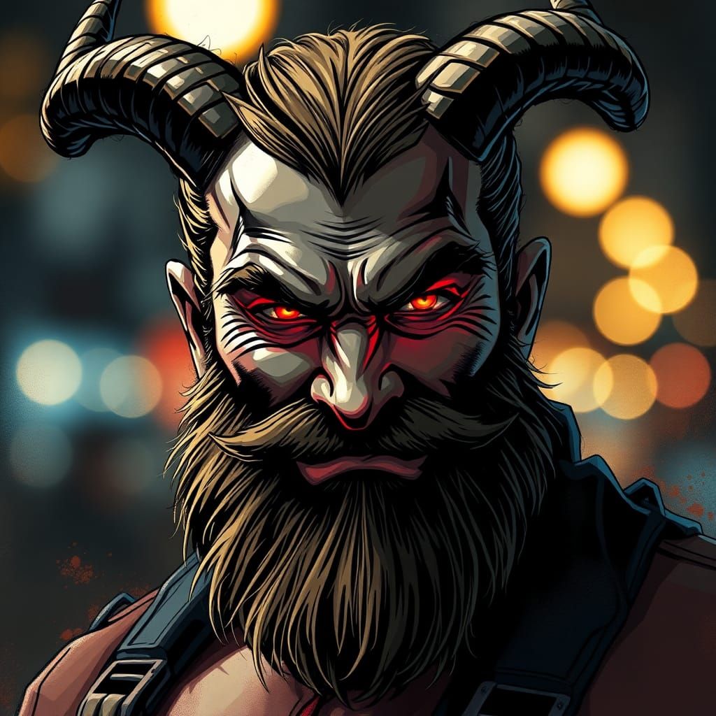 Handsome Horned Man with Glowing Eyes in Expressive Style