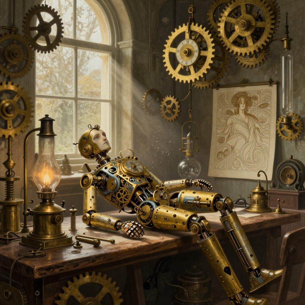 Steampunk Workshop with Automaton in Art Nouveau Style