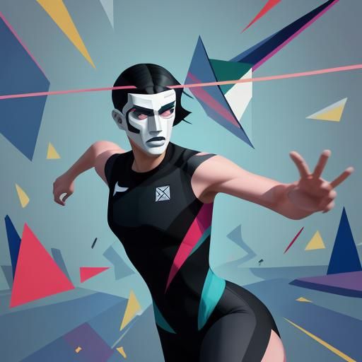 Runner Surrounded by Ghosts: A Cubist Art Deco Painting