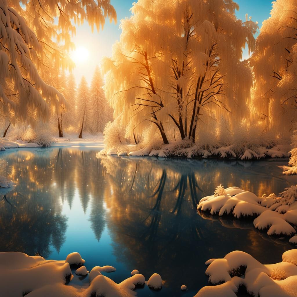 Frozen Lake in Winter Wonderland: Hyperrealistic Landscape