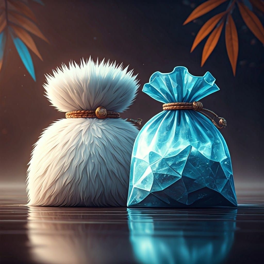 Plush Fur Bags and Ice in Animated Winter Scene