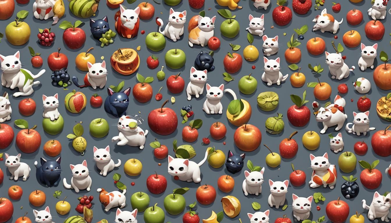 Whimsical Fruit Animals: 3D Apple Cat in Anime Style