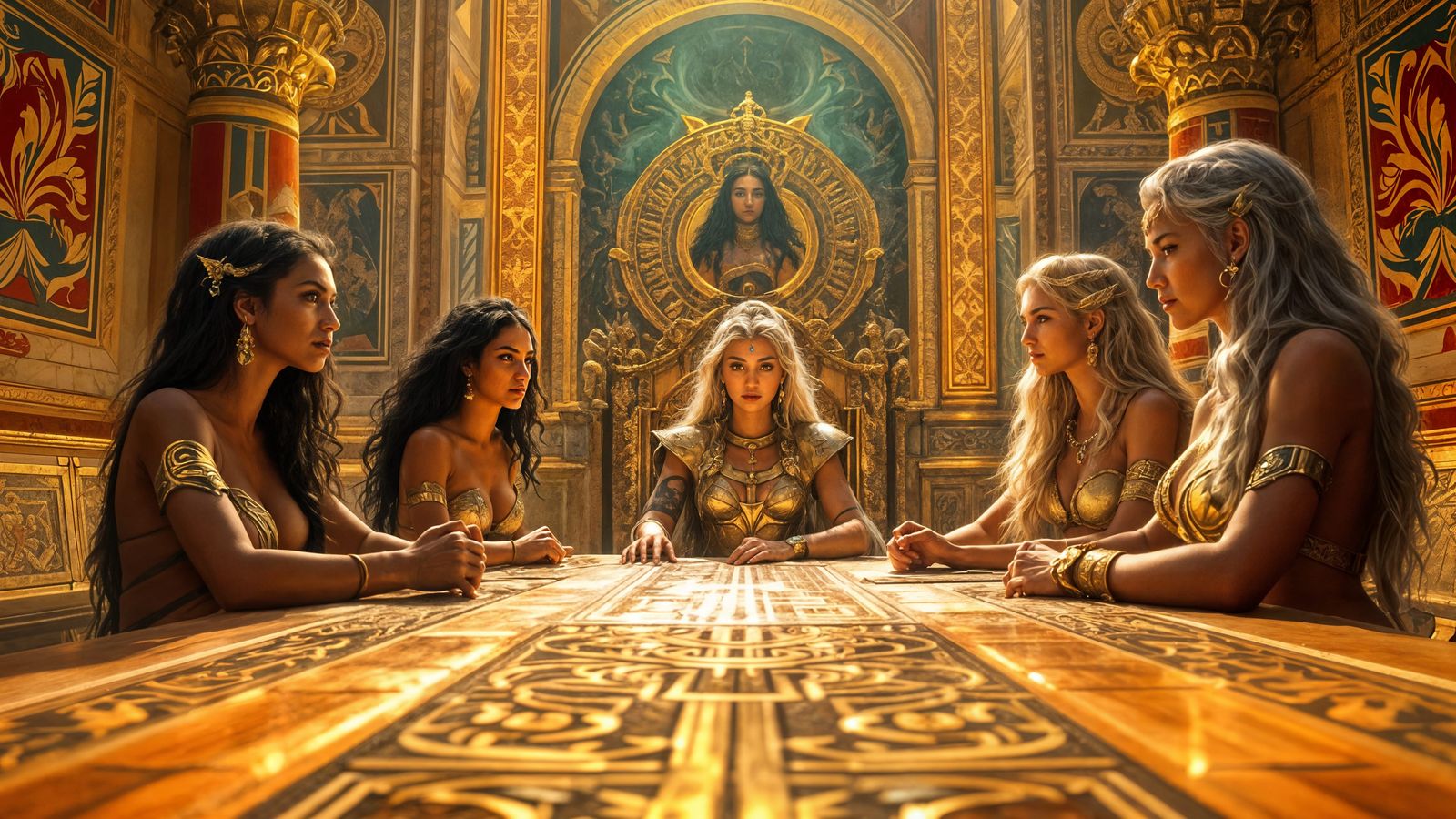 Bronze Age Amazon Council Room in Vibrant Colors