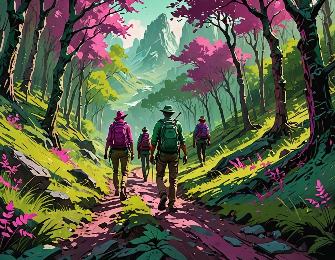 Trail Companions in Impasto Style with Dynamic Lighting