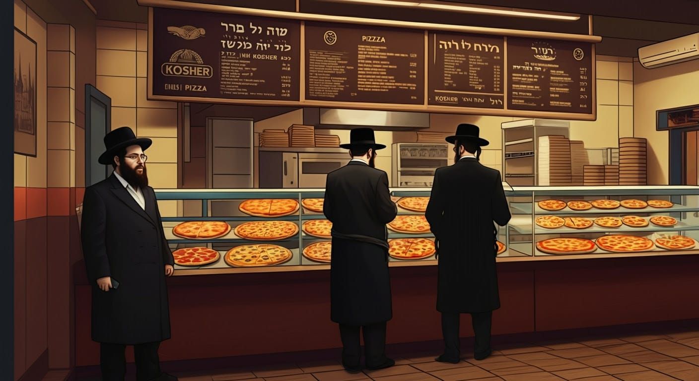 Kosher Pizza Shop Interior in Comic Style