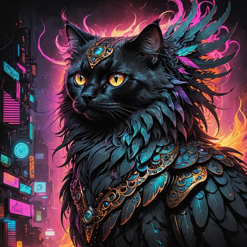 Ragdoll Phoenix in Synthwave Cyberpunk Steampunk Horror