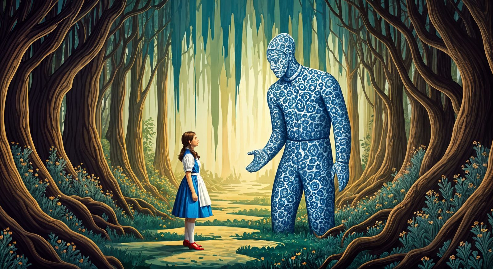 Dorothy in Whimsical Wonderland Before Porcelain Man