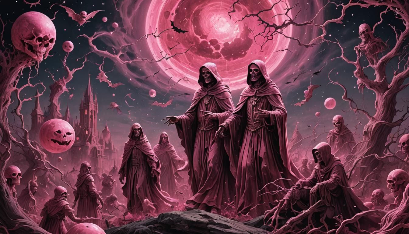 Pink Halloween Horror: Cosmic Astral Illustration