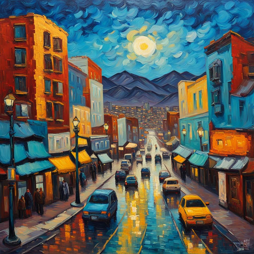 Reno Cityscape in Neo-Impressionist Expressionist Style