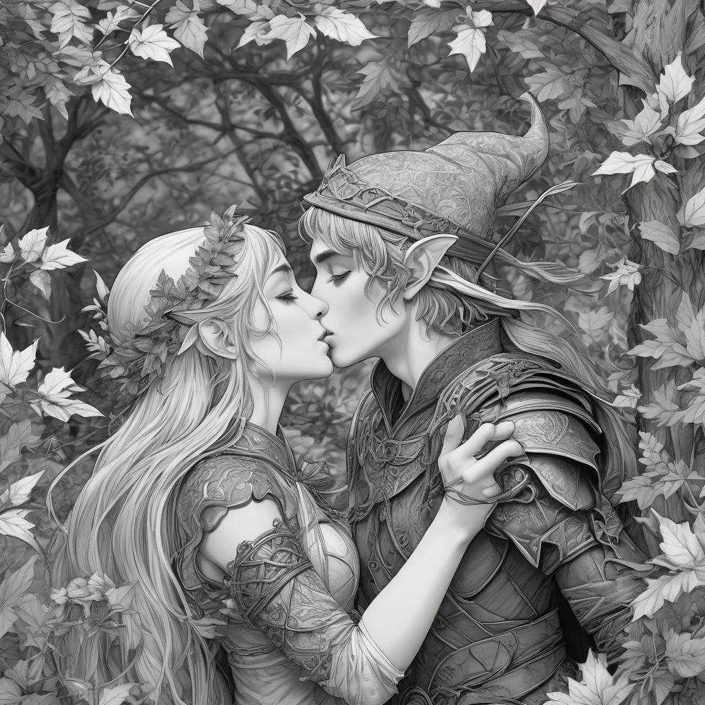 Elf Archer Girl Kissing Elf Boy