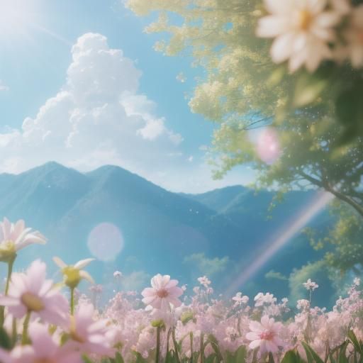 Divine Sunshine Illuminates Ethereal Anime Landscape