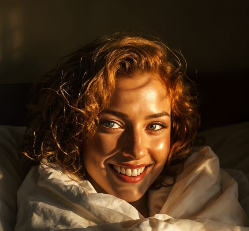 Hyperrealistic Woman Awakens with a Smile