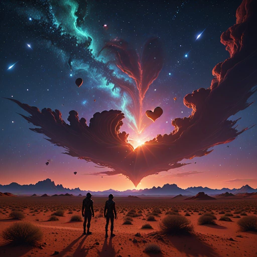 Heart Constellation over Alien Desert Landscape