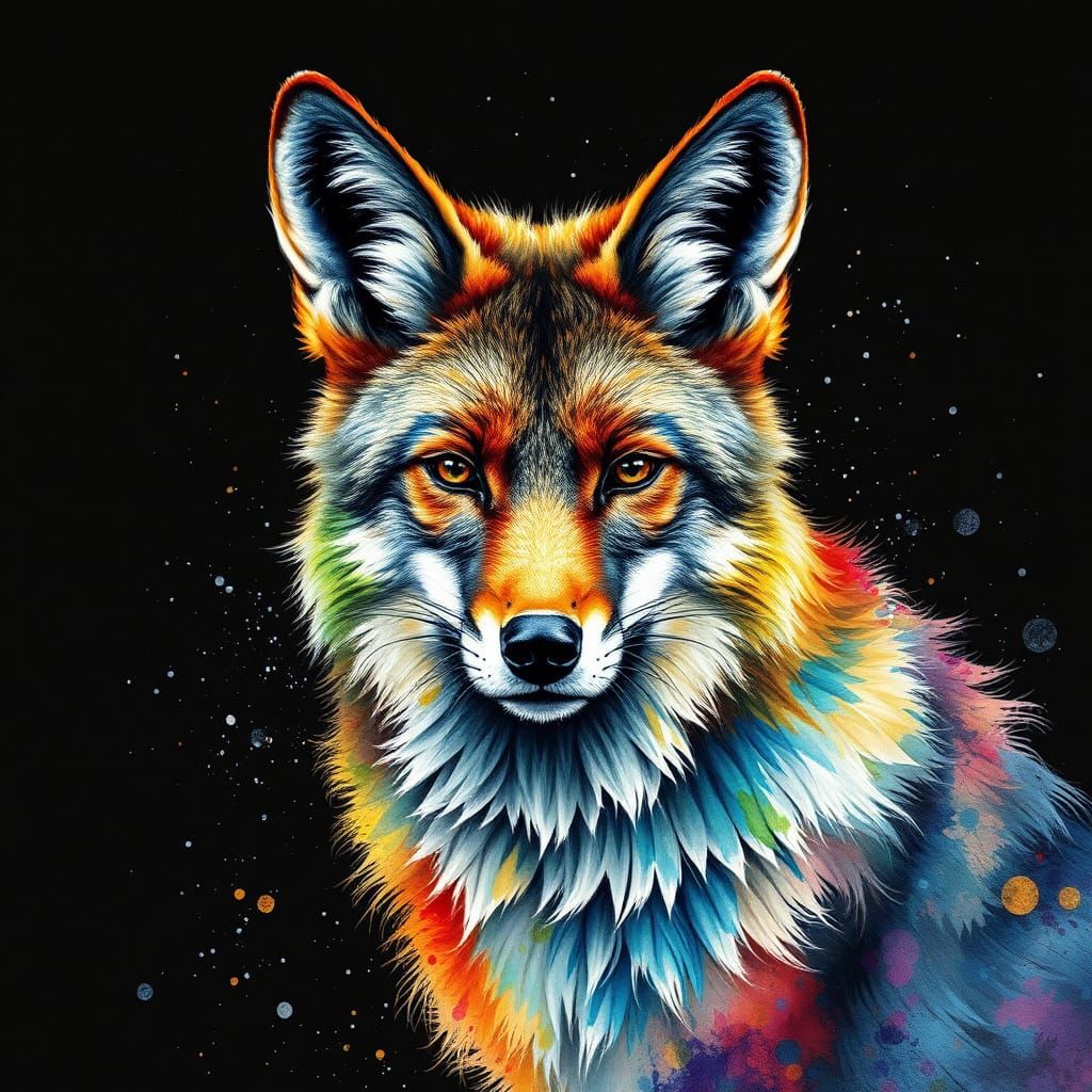 Majestic Coyote in Vibrant, Iridescent Hues