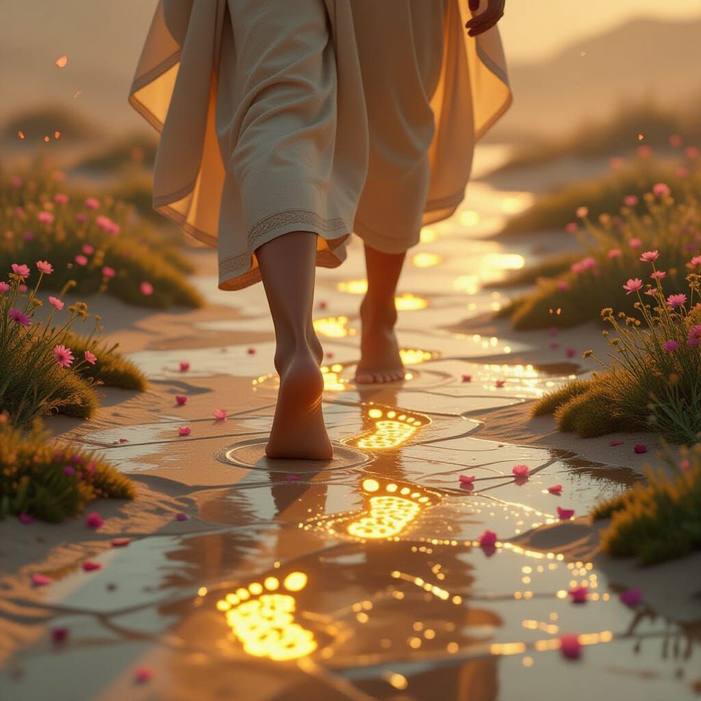 Bare Feet on a Glowing Path, Surreal Digital Art