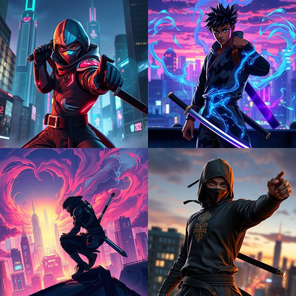 Racially Diverse Anime Ninja in Epic 8K Resolution