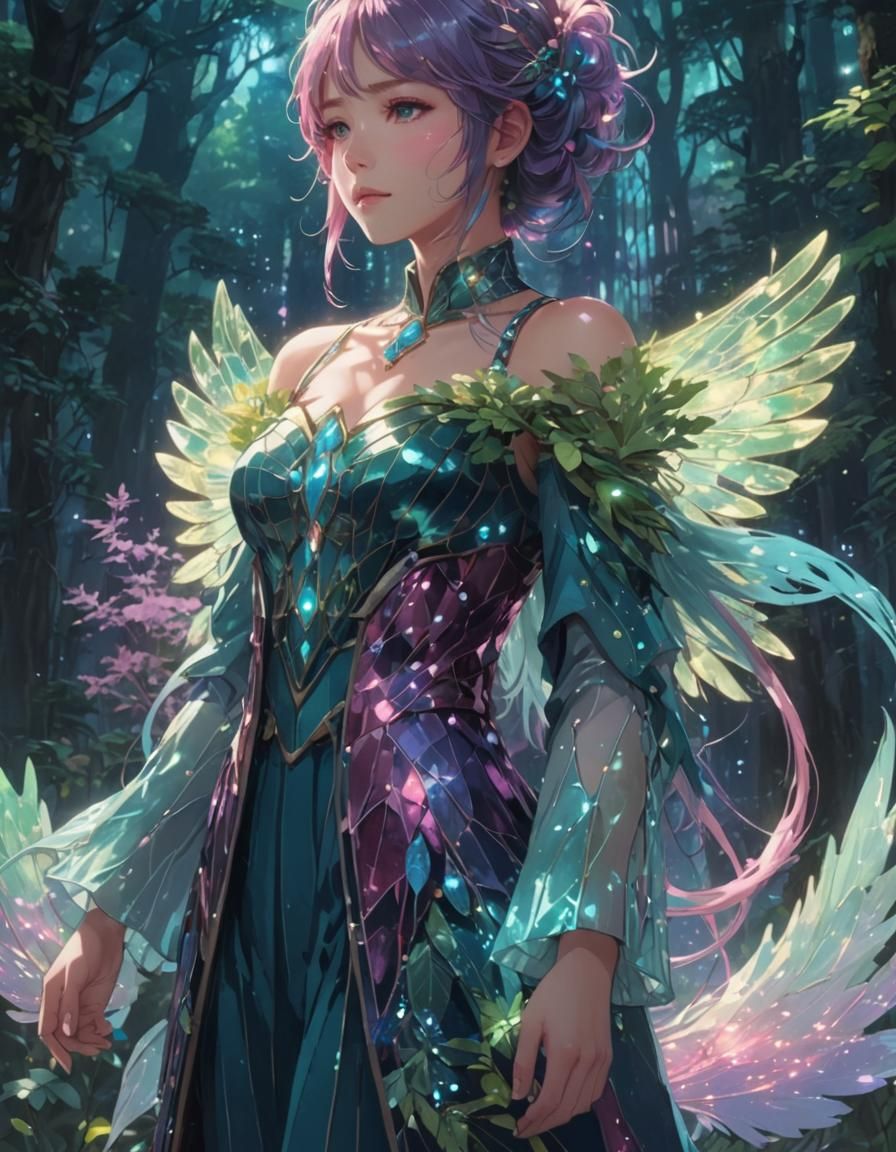 Magical Anime Beauty in Bioluminescent Forest