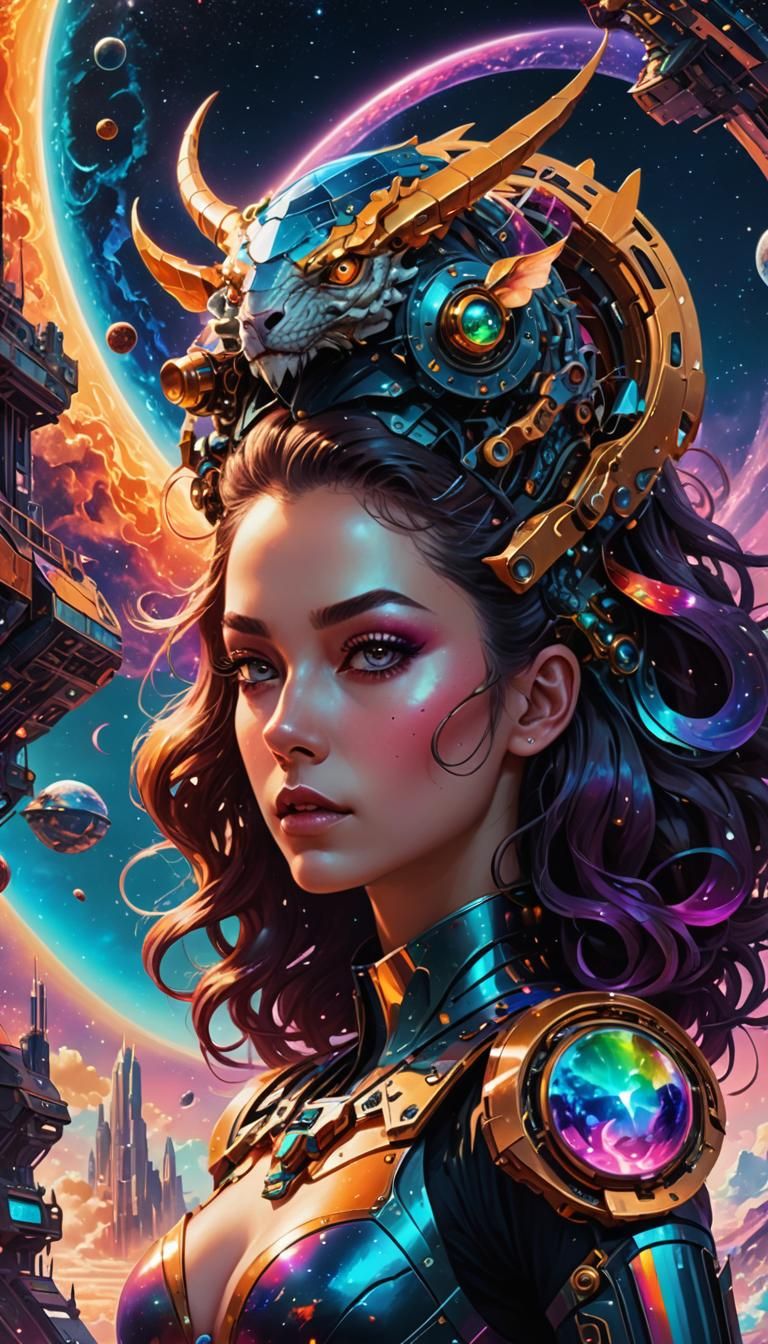 Sci-Fi Chimera Girl in Anime Manga Style