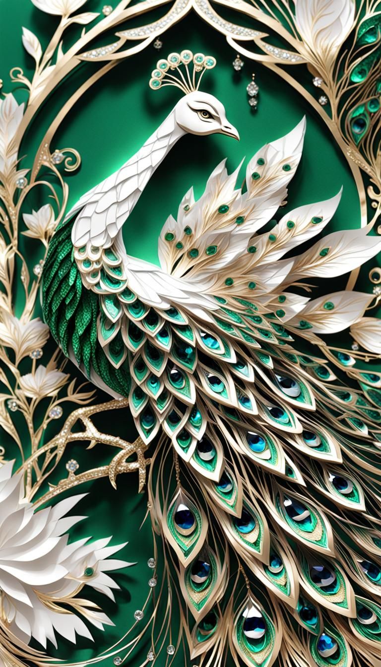 Intricate Paper Sculpture of Taiwanese Girl with Emeralds
