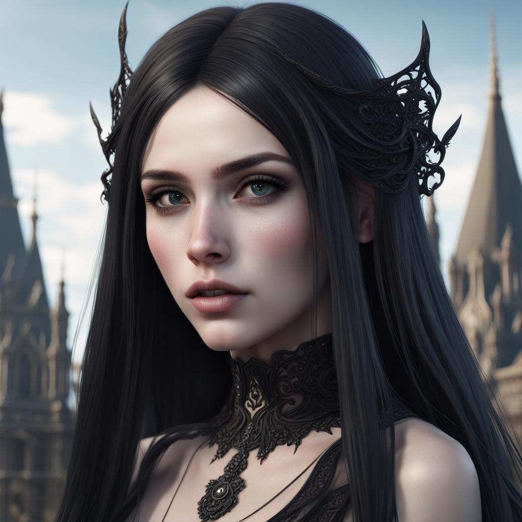 Gothic Girl Portrait in Detailed Digital Art Style