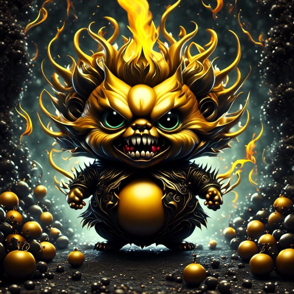 Evil Chibi Imp in Dark Ink Explosion, CGI Render