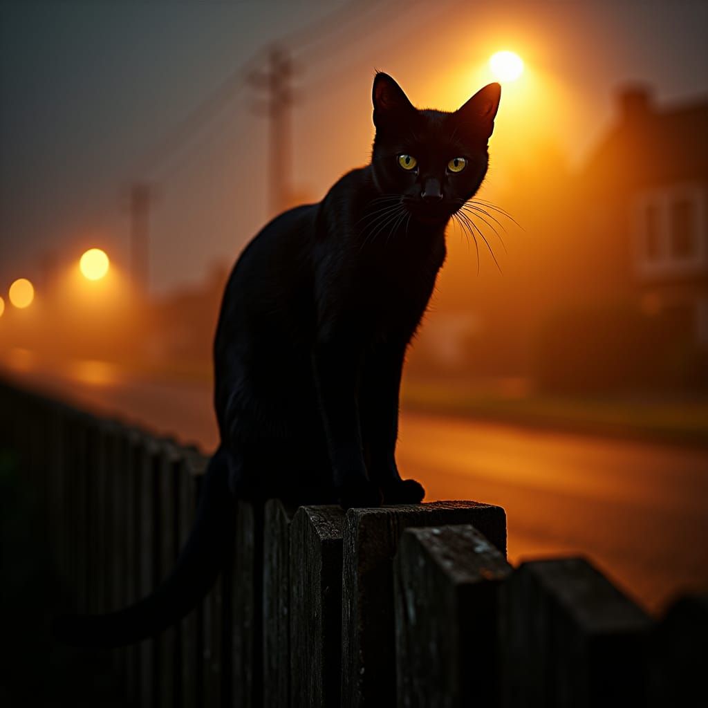 Sleek Black Cat in Moody Cinematic Style