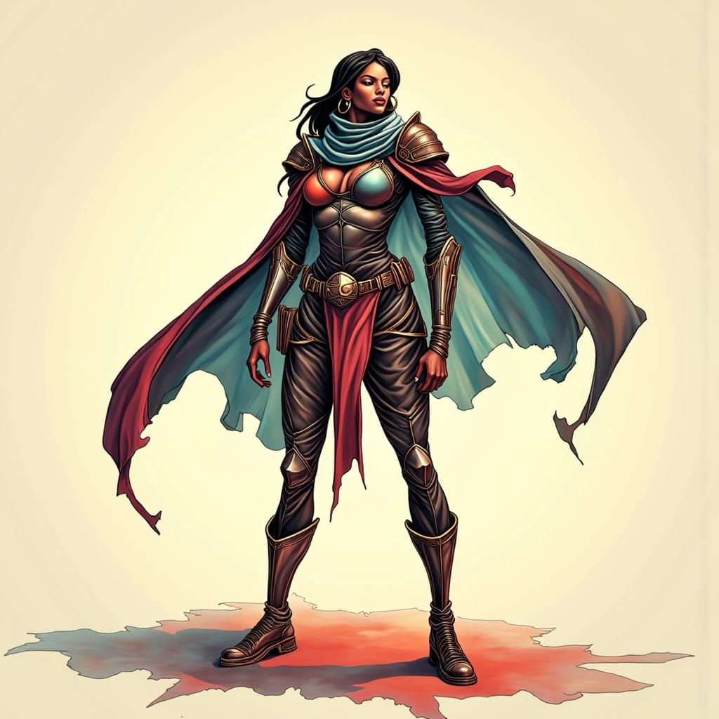 Strong Female Warrior in Cyberpunk Digital Art