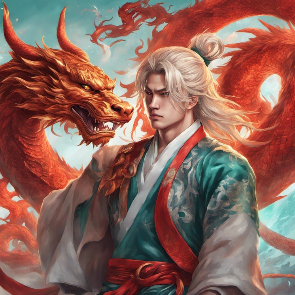 Epic Anime Fighter with Dragon and Tiger