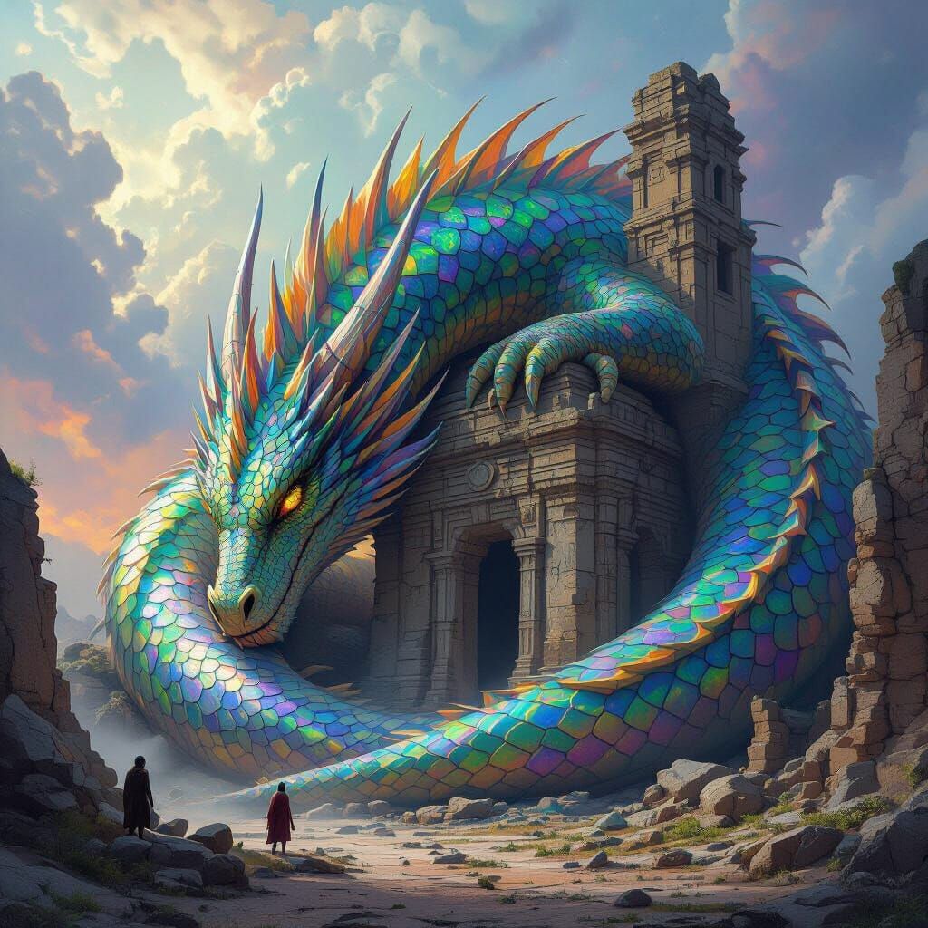 Colossal Dragon Sleeps Around Alien Temple