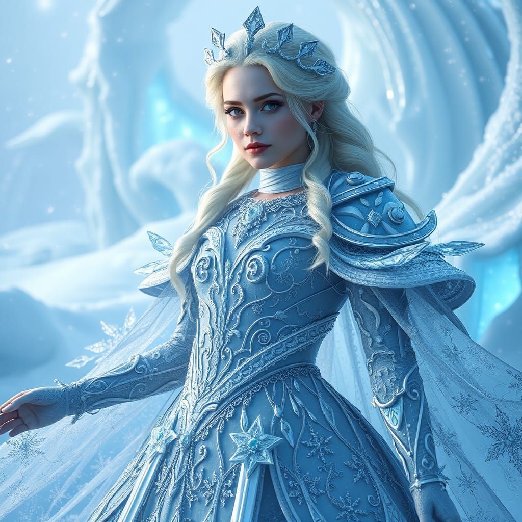 Ice Queen in Gown: Hyperrealistic Digital Art