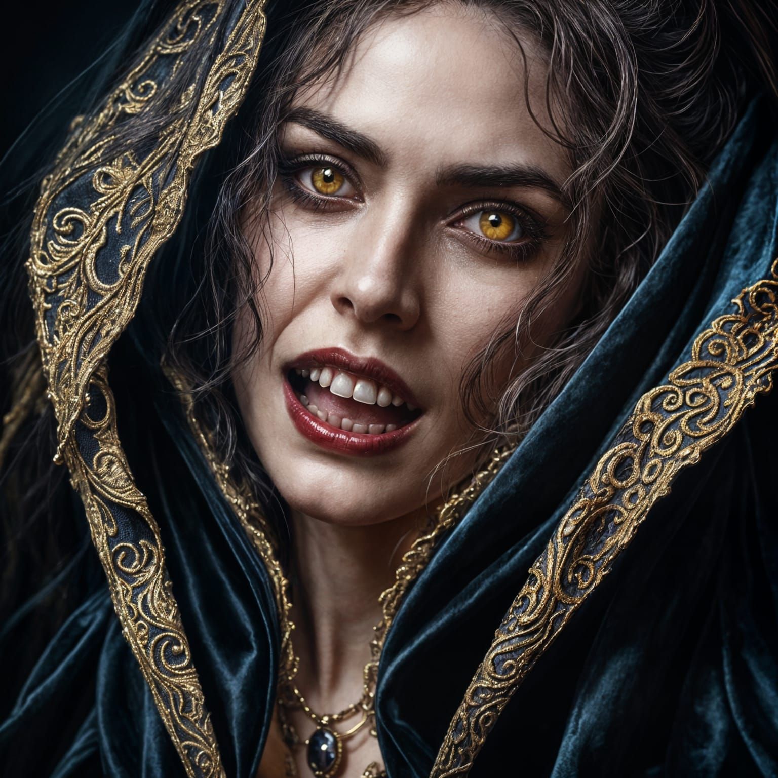 Victorian Vampire Woman in Hyperrealistic Detail