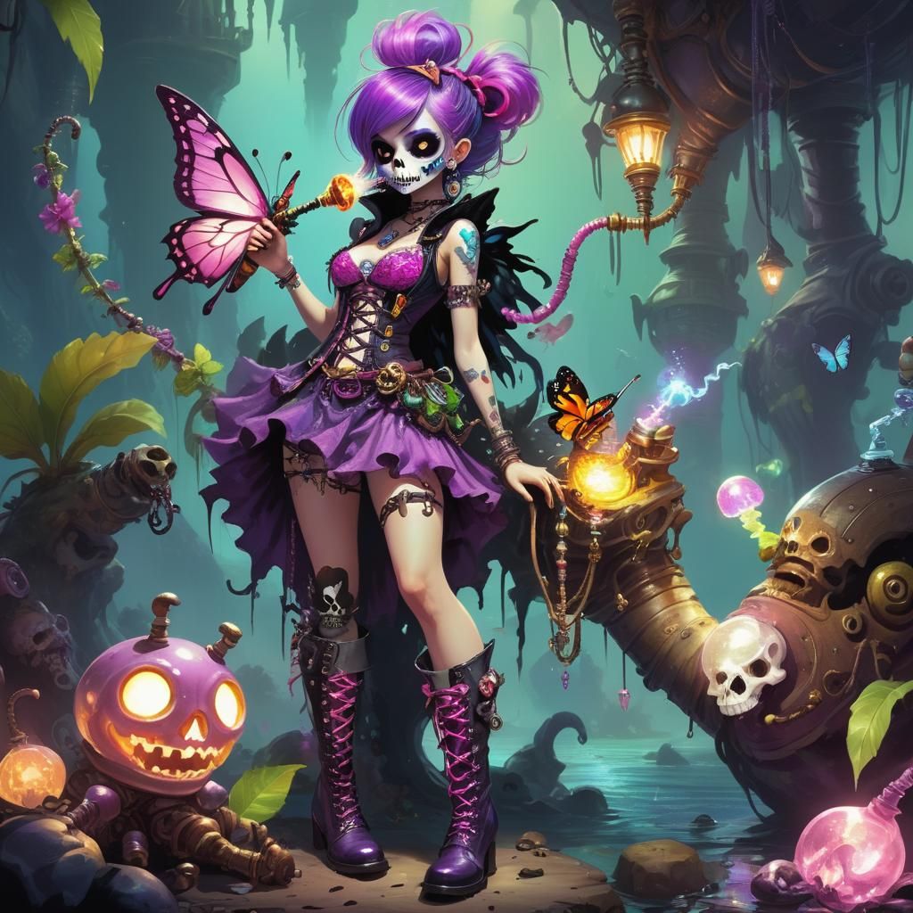 Funky Pixie with Bioluminescent Butterfly, 3D Art