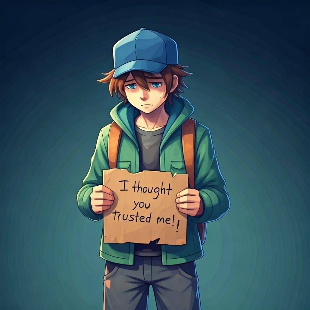 Dejected Pokémon Trainer with Trust Sign, Rockwell-Amano Sty...