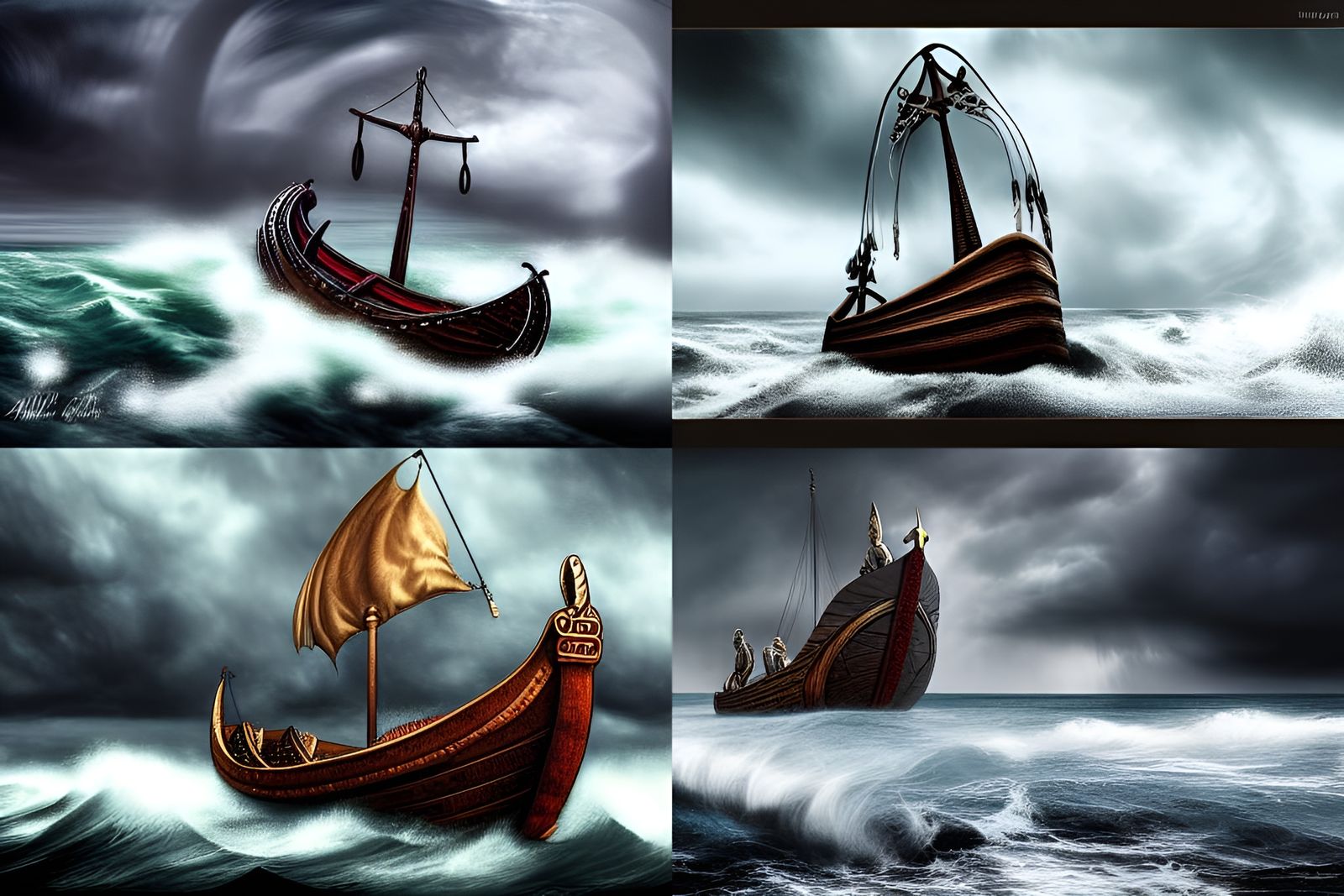 Viking ship in a storm