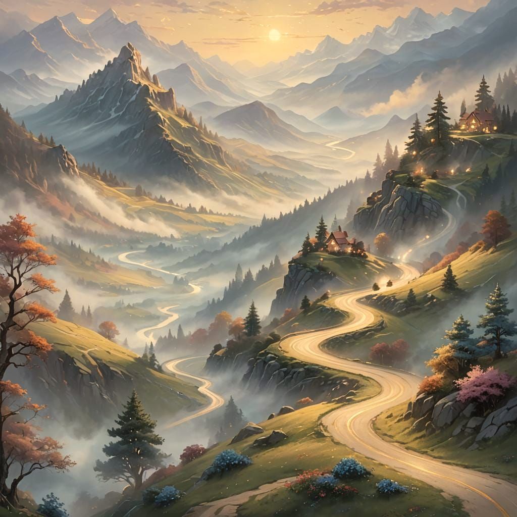 Ethereal Road at Blue Hour in Fantasy Style