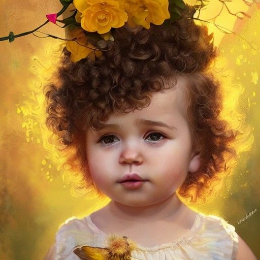 Chubby Baby in Yellow Dress, Matte Painting Style